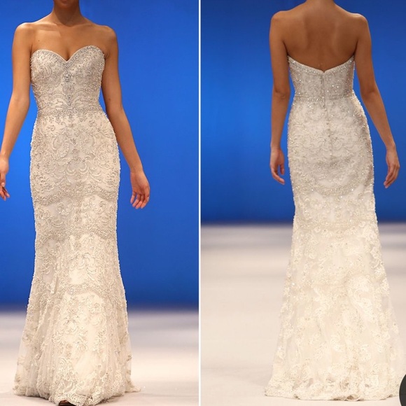 Allure couture c288 bridal wedding gown beaded mermaid lace ivory champagne - Picture 4 of 9